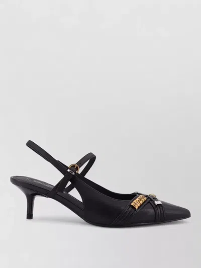 Pinko Gloria 18 Leather Pumps With Metal Lettering Detail In Black