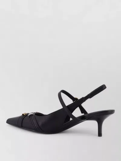 Pinko Gloria 18 Leather Pumps With Metal Lettering Detail In Black