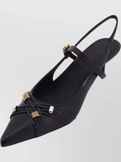 Pinko Gloria 18 Leather Pumps With Metal Lettering Detail In Black