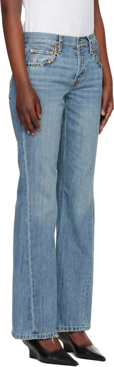Re/done Blue Twisted Mid Rise Bootcut Jeans In Blue