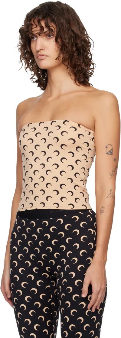 Marine Serre Beige Recycled Moon Jersey Second Skin Tube Top In Multi