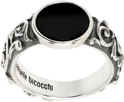 Emanuele Bicocchi Arabesque Engraved Chevalier Ring In Metallic