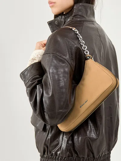 Michael Kors Nolita Medium Pebbled Leather Chain Pochette In Brown