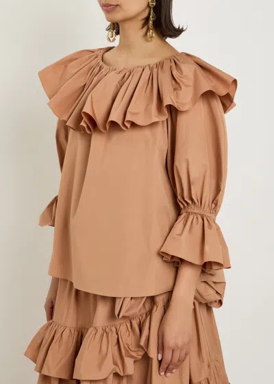 Chloé Ruffled Cotton Blouse With Drawstring Cuffs For Women In Brown