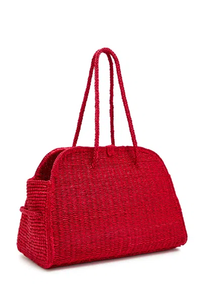 Jacquemus Medium Le Turismo Raffia Shoulder Bag In Burgundy