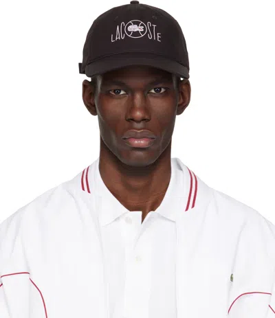 Lacoste Printed Twill 5-panel Adjustable Hat In Brown