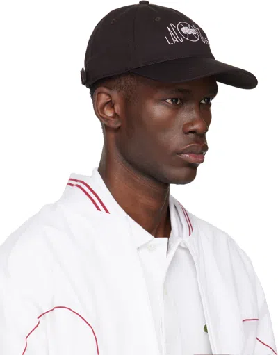 Lacoste Printed Twill 5-panel Adjustable Hat In Brown