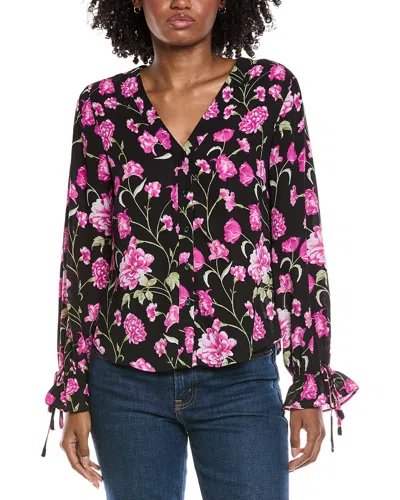 Cece V Neck Button Down Top In Black