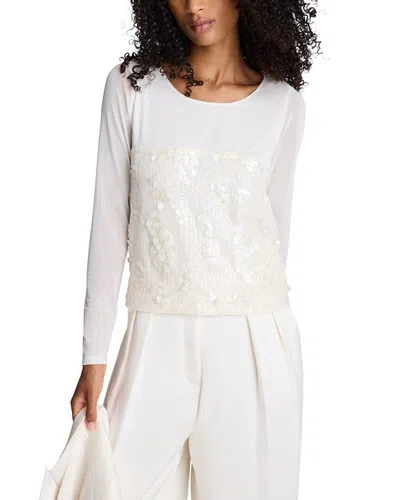 Kenneth Cole Sequin Mesh Long Sleeve Top In Gray