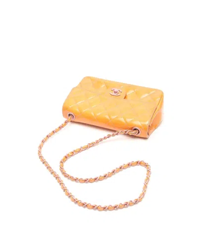 Pre-owned Chanel Classic Mini Rectangular Patent Flab Bag In Orange