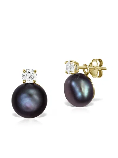 Obsidian Pearl Stud Earrings In Silver