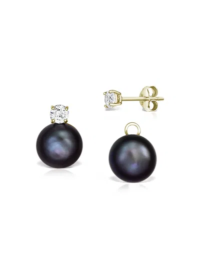 Obsidian Pearl Stud Earrings In Silver