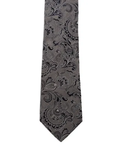 Etro Paisley-pattern Silk Tie In Gray
