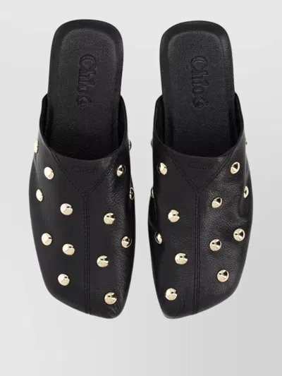 Chloé Rita Flat Mules Square Toe Studs In Black
