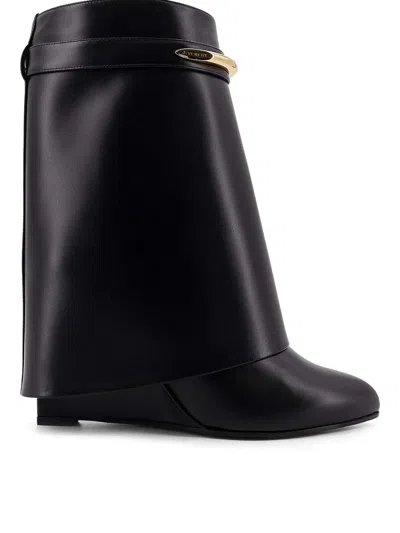 Givenchy Women Black Ankle Boots With Wedge Heels And Logo Plaque On The Side In Leather Woman In Black