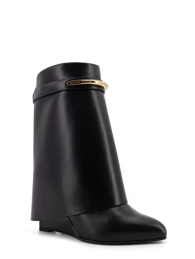 Givenchy Women Black Ankle Boots With Wedge Heels And Logo Plaque On The Side In Leather Woman In Black