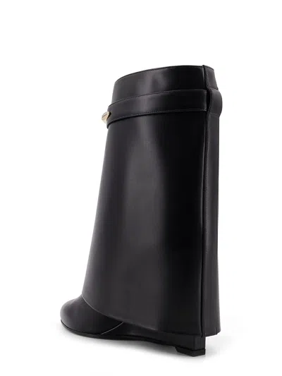 Givenchy Women Black Ankle Boots With Wedge Heels And Logo Plaque On The Side In Leather Woman In Black