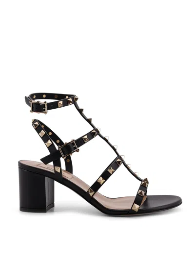 Valentino Rockstud Caged 60 Leather Ankle Strap Sandal In Black
