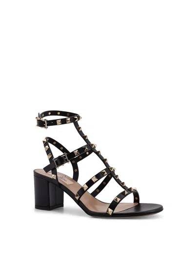 Valentino Rockstud Caged 60 Leather Ankle Strap Sandal In Black