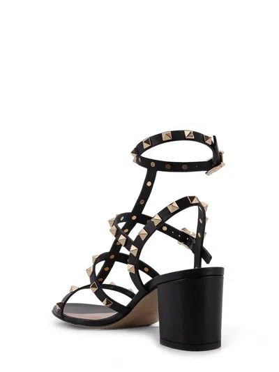 Valentino Rockstud Caged 60 Leather Ankle Strap Sandal In Black