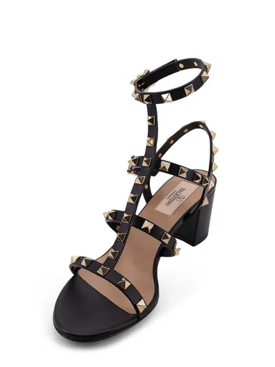 Valentino Rockstud Caged 60 Leather Ankle Strap Sandal In Black