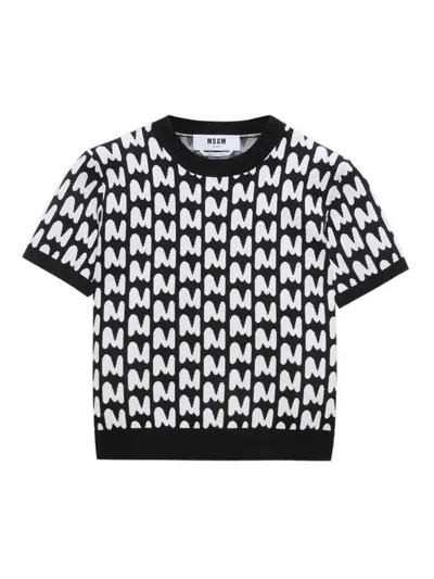 Msgm Patterned Short-sleeve T-shirt In Black
