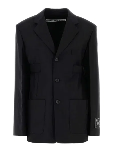 Alexander Wang Structured Oversized Black Jacket With Tailored Fit And Notch Lapel In Black