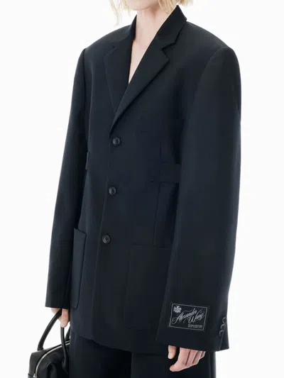 Alexander Wang Structured Oversized Black Jacket With Tailored Fit And Notch Lapel In Black