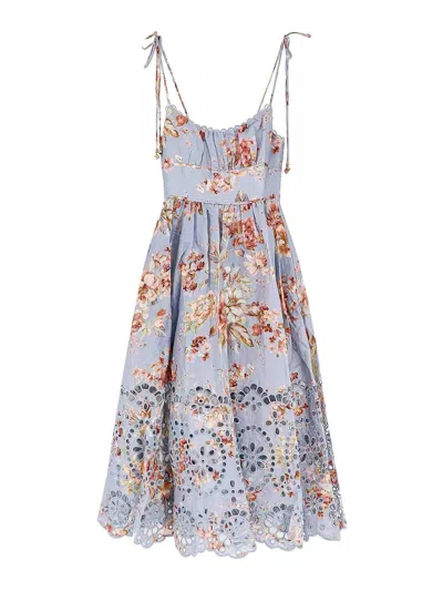 Zimmermann Awaken Floral-print Broderie Anglaise Linen Midi Dress In Blue