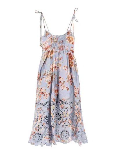 Zimmermann Awaken Floral-print Broderie Anglaise Linen Midi Dress In Blue