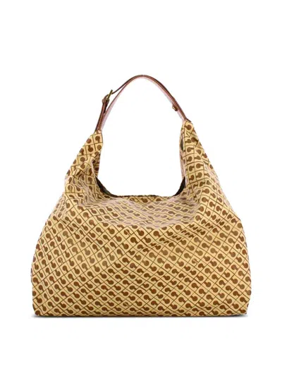 Gherardini Geometric Pattern Shoulder Bag With Adjustable Strap In Brown