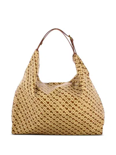 Gherardini Geometric Pattern Shoulder Bag With Adjustable Strap In Brown