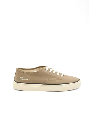 Jacquemus Cotton Low-top Sneakers With Embroidered Logo In Brown