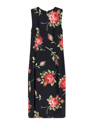 Dolce & Gabbana Women Black Dress With All-over Floral Print In Silk Woman In Black