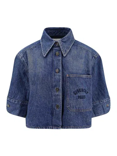 Givenchy Cropped Cocoon Shirt In Medium Denim Clothing In Blue