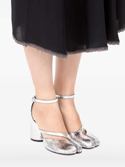 Maison Margiela Tabi Broken Mirror Pump Sandal With Adjustable Ankle Strap In Silver