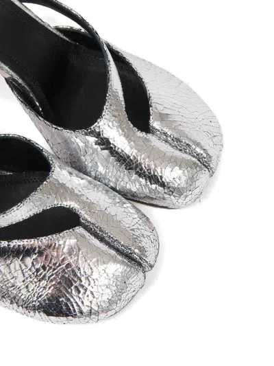 Maison Margiela Tabi Broken Mirror Pump Sandal With Adjustable Ankle Strap In Silver