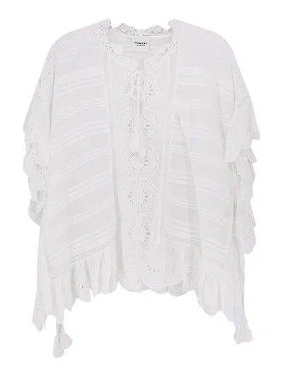 Isabel Marant Etoile White Floral Lace And Cotton Kaftan-style Payton Top Marant Etoile In Yellow