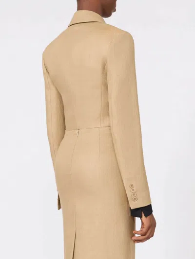 Max Mara Buono Diagonal Cropped Jacket In Camel Linen In Blue