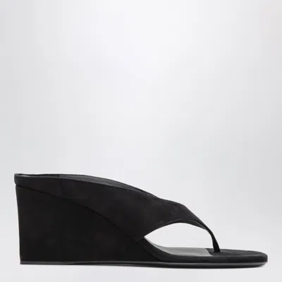 Alaïa Alaia Black Suede Goat Leather Wedge Thong Mules In Black