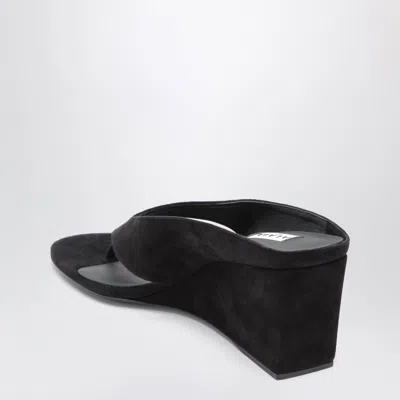 Alaïa Alaia Black Suede Goat Leather Wedge Thong Mules In Black