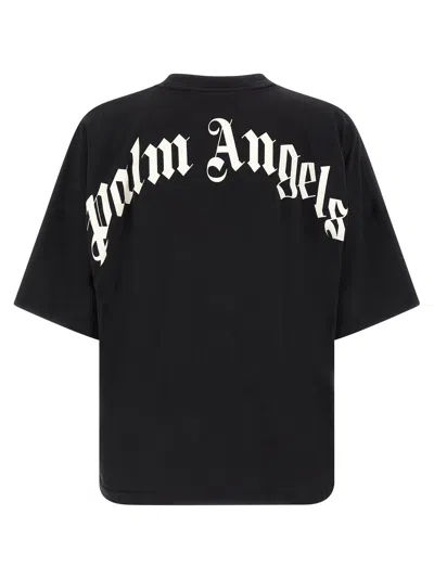 Palm Angels Back Curved Logo Oversized Short Sleeves T-shirt In Black
