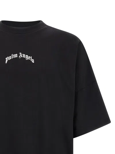 Palm Angels Back Curved Logo Oversized Short Sleeves T-shirt In Black