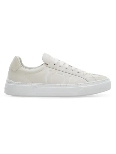 Ferragamo White Calf Leather Bos Taurus Sneakers In Gray