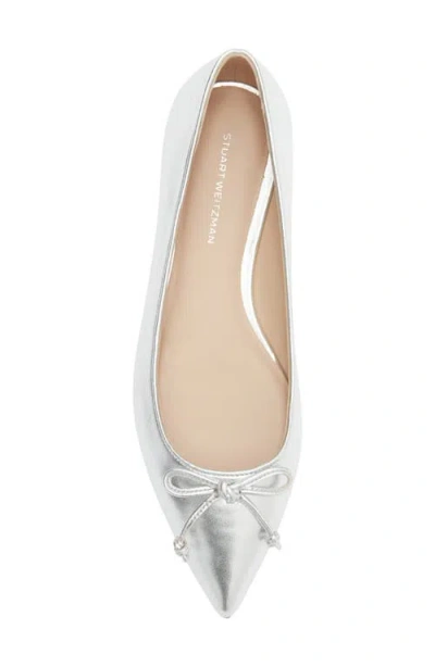 Stuart Weitzman Gabby Bow Flat In Silver
