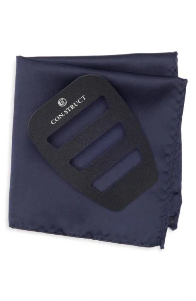 Construct Solid Satin Pocket Square In Blue