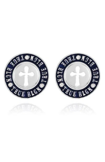 True Religion Logo Stud Earrings In Silver