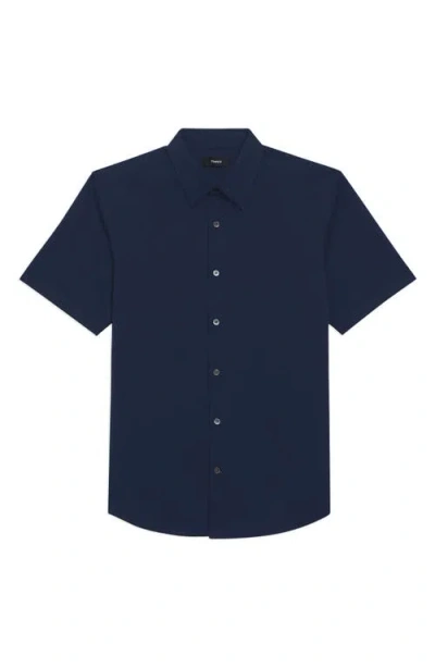 Theory Irving Short Sleeve Button-up Shirt In Blue