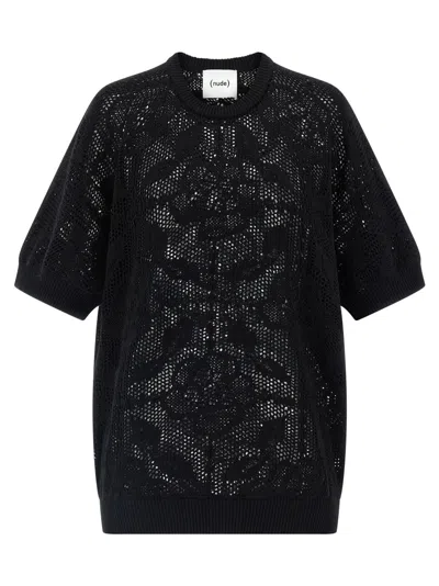 Nude Cotton Sweater Crew Neck Lace Pattern In Black