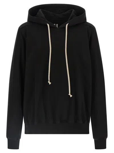 Rick Owens Hooded Sweatshirt Print Oversized Ribbed Cuffs In Black